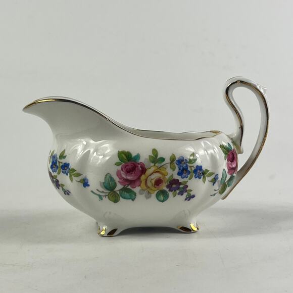 Royal Standard Bone China Creamer England Floral Gold Trim Footed Pitcher Vtg - Picture 2 of 12
